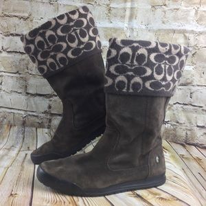Coach Tatum Signature Suede & Wool Calf Boots 9.5